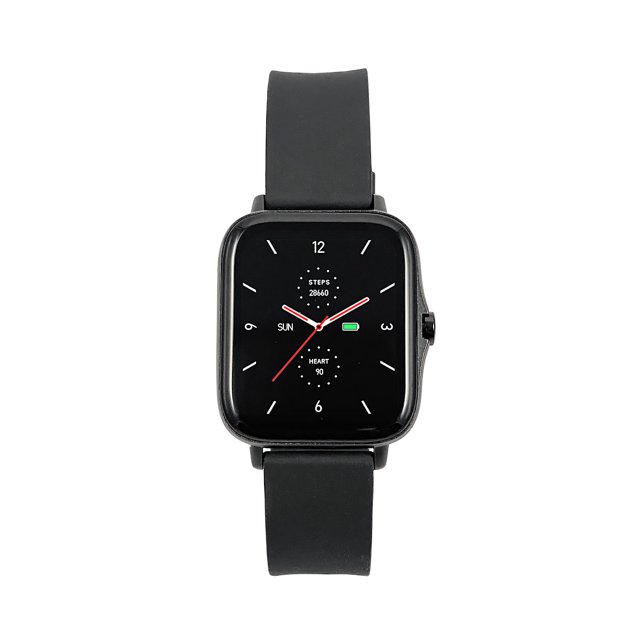 Vooraanzicht van de Maxcom FW55 smartwatch zwart met analoge wijzerplaat en meetfuncties zoals stappen en hartslag. Vooraanzicht van de Maxcom FW55 smartwatch zwart met analoge wijzerplaat en meetfuncties zoals stappen en hartslag.