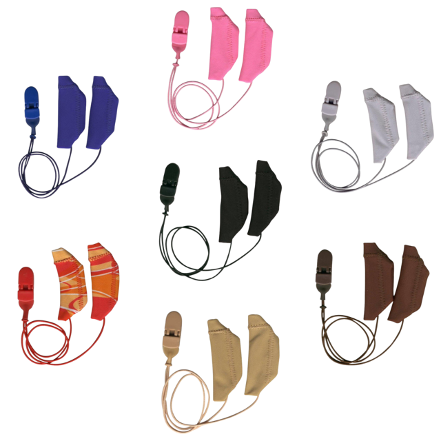 Ear Gear Cochlear hoesjes met bevestigingskoord in diverse kleuren – ontworpen voor cochleaire hoortoestellen