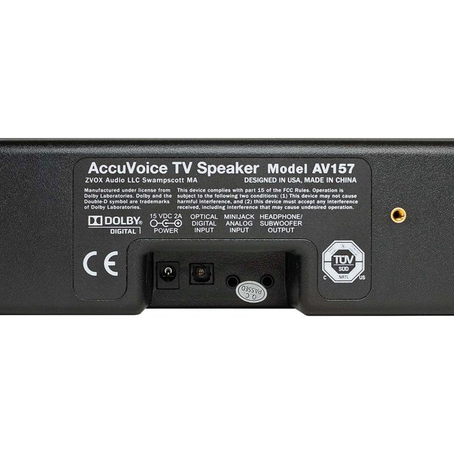 ZVOX Soundbar AccuVoice AV157 aansluitingen ZVOX Soundbar AccuVoice AV157 aansluitingen