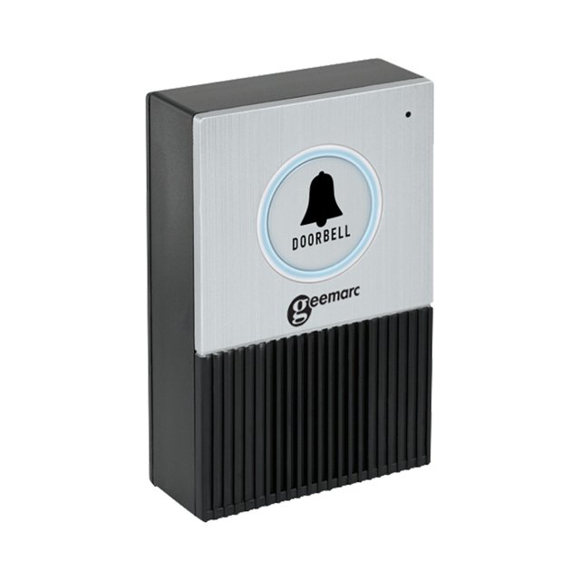 Geemarc draadloze deurbelzender met LED-verlichting – Zilver en zwart Geemarc draadloze deurbelzender met LED-verlichting – Zilver en zwart