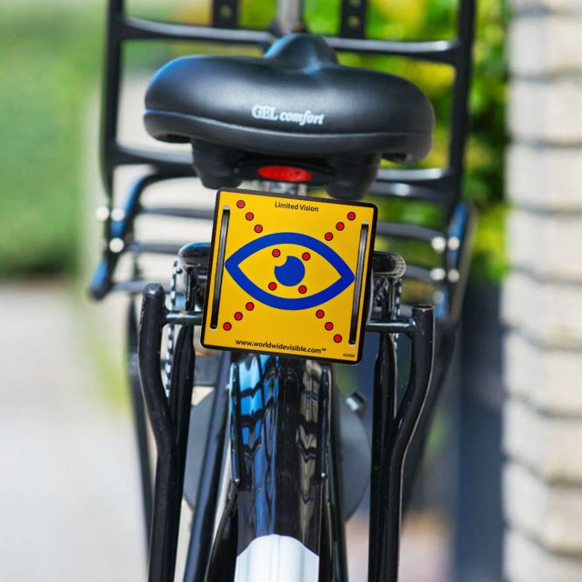 Limited Vision fietsbord – Veiligheidsbord op fiets gemonteerd voor visueel beperkte fietsers Limited Vision fietsbord – Veiligheidsbord op fiets gemonteerd voor visueel beperkte fietsers