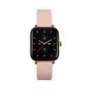 Vooraanzicht van de Maxcom FW55 smartwatch met analoge wijzerplaat, roze band en hartslag- en stappenteller. Vooraanzicht van de Maxcom FW55 smartwatch met analoge wijzerplaat, roze band en hartslag- en stappenteller.