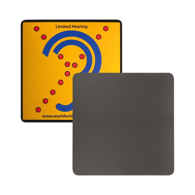 Achterzijde van de Limited Hearing magneetsticker met magnetisch oppervlak Achterzijde van de Limited Hearing magneetsticker met magnetisch oppervlak