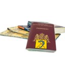 Limited Hearing reflecterende sticker op paspoort tussen reisgidsen voor herkenbaarheid onderweg Limited Hearing reflecterende sticker op paspoort tussen reisgidsen voor herkenbaarheid onderweg