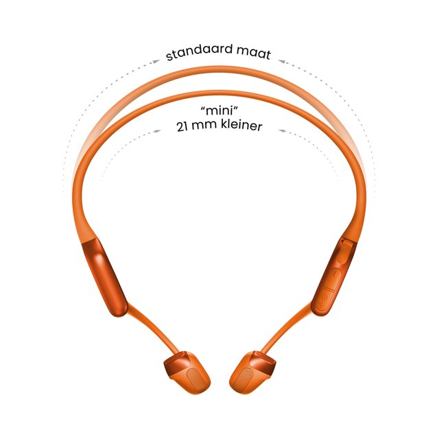 Vergelijking van de standaard en mini-versie van de Shokz OpenRun Pro 2 Mini Oranje – ergonomische pasvorm – HearPlanet Vergelijking van de standaard en mini-versie van de Shokz OpenRun Pro 2 Mini Oranje – ergonomische pasvorm – HearPlanet