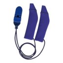 Donkerblauwe Ear Gear FM met bevestigingskoord – comfortabele hoes voor hoortoestellen tot 7,6 cm