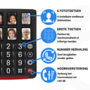 Infographic van de AmpliComms BigTel 40 Plus Zwart met uitleg over fototoetsen, grote toetsen, nummerherhaling en hoornversterking Infographic van de AmpliComms BigTel 40 Plus Zwart met uitleg over fototoetsen, grote toetsen, nummerherhaling en hoornversterking