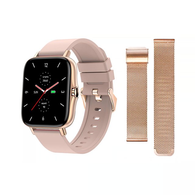 Maxcom FW55 smartwatch goud met roze siliconen band, inclusief extra roségoudkleurige metalen milanese band. Maxcom FW55 smartwatch goud met roze siliconen band, inclusief extra roségoudkleurige metalen milanese band.