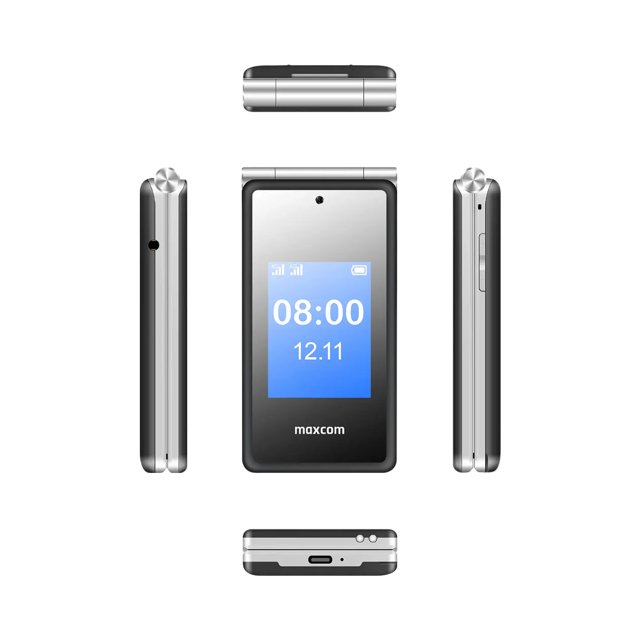 Maxcom MM835 zwarte senioren klaptelefoon met buitenkant en groot extern display