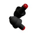 Zwarte Alpine WorkSafe oordoppen met rode filter detailweergave Zwarte Alpine WorkSafe oordoppen met rode filter detailweergave