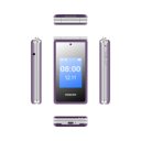 Maxcom MM835 paarse senioren klaptelefoon 4G compact model met buiten- en binnenkant weergave Maxcom MM835 paarse senioren klaptelefoon 4G compact model met buiten- en binnenkant weergave