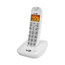 Maxcom MC6800 DECT draadloze seniorentelefoon in wit met groot verlicht display en grote toetsen op oplaadstation
