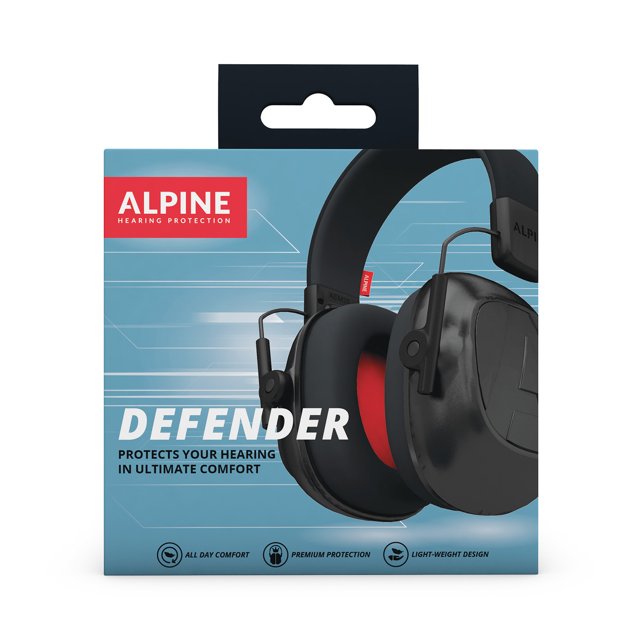 Alpine Defender verpakking premium gehoorbescherming zwart