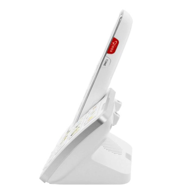 Zijaanzicht van de Geemarc Amplidect 595 Foto met SOS-noodknop en ergonomisch ontwerp voor ouderen