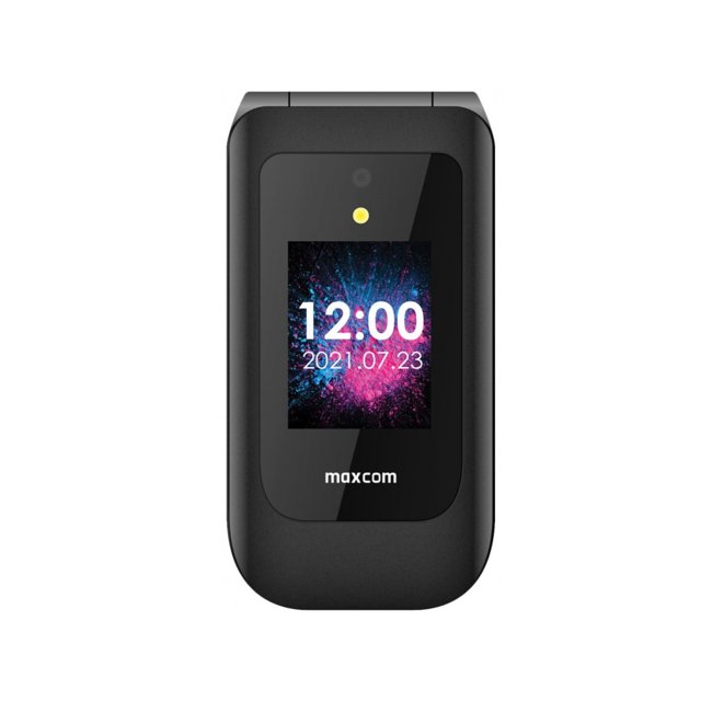 Maxcom MM827 senioren mobiele telefoon 4G in gesloten stand met kleurenscherm en camerafunctie aan de voorkant
