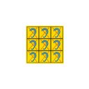 Stickervel met 9 Limited Hearing textielstickers – geel met blauw oor en rode stippen Stickervel met 9 Limited Hearing textielstickers – geel met blauw oor en rode stippen