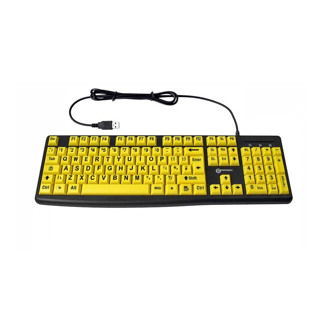 Geemarc toetsenbord met grote gele letters – Tweede Kans – Vooraanzicht Geemarc toetsenbord met grote gele letters – Tweede Kans – Vooraanzicht