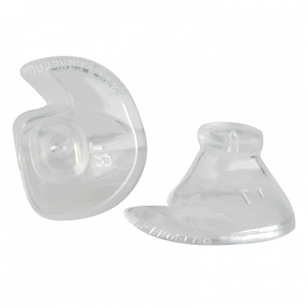 Close-up van Doc's Proplugs Vented XXL transparante oordoppen voor gehoorbescherming Close-up van Doc's Proplugs Vented XXL transparante oordoppen voor gehoorbescherming