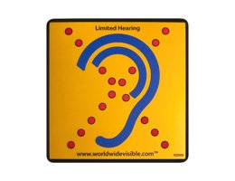 Reflecterende magneetsticker Limited Hearing voor auto – geel met blauwe oorprint