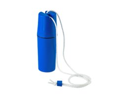 Strandsafe Blauw waterdicht opbergdoosje voor gehoorbescherming met wit koord en stevig kunststof ontwerp