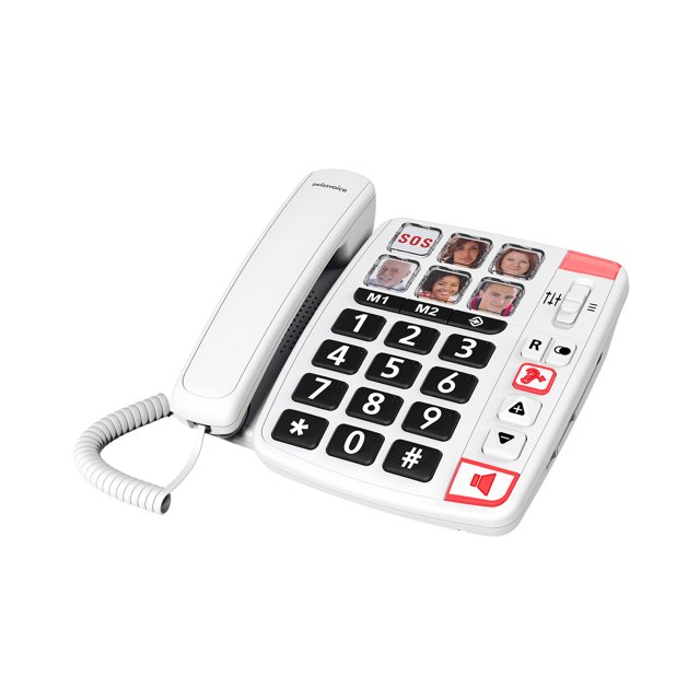 Swissvoice Xtra 1110 vaste telefoon met grote toetsen en fotoknoppen, ideaal voor senioren - zijaanzicht
