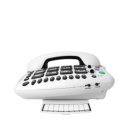 Geemarc Amplipower 50 - Rechter zijaanzicht vaste telefoon, wit model, met volumeregelaar en functietoetsen.