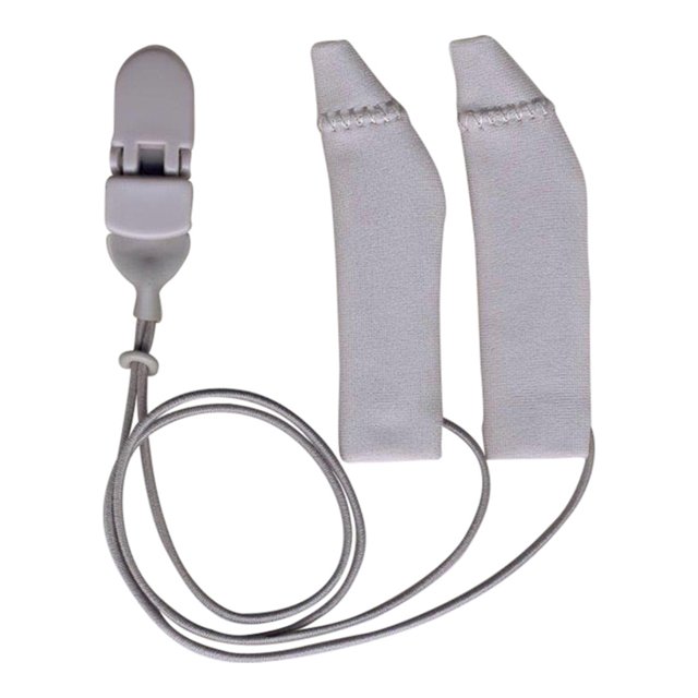 Grijze Ear Gear FM hoes met koord – ademend en waterafstotend materiaal voor grote hoortoestellen