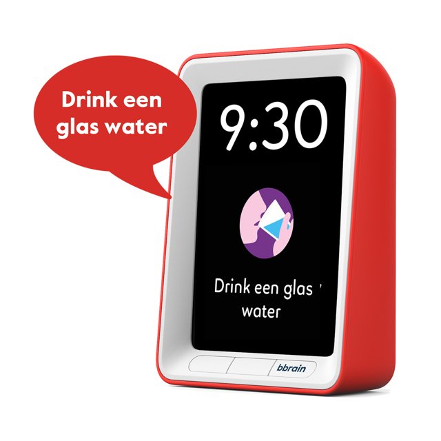 Sprekende Kalenderklok BBrain – Drink een glas water melding Sprekende Kalenderklok BBrain – Drink een glas water melding