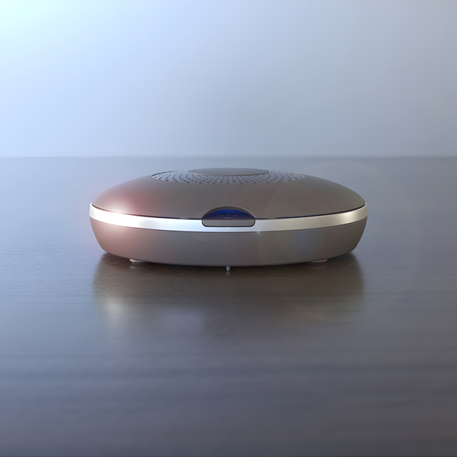 Dry-Space UV hoortoestel droogbox in bruin metallic kleur met subtiele UV-verlichting op tafel Dry-Space UV hoortoestel droogbox in bruin metallic kleur met subtiele UV-verlichting op tafel