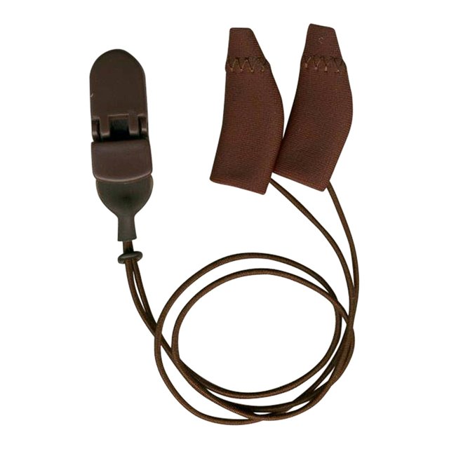 Chocoladebruine Ear Gear Mini hoes met bevestigingskoord – stijlvol en functioneel voor actieve dragers
