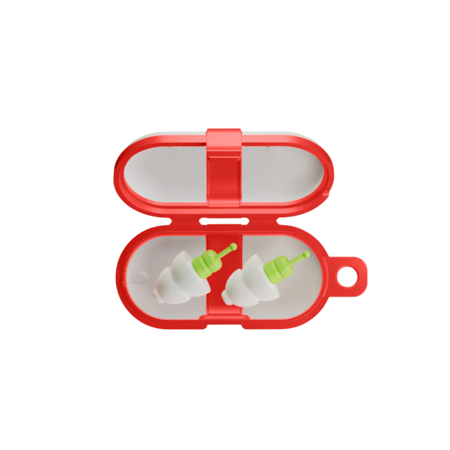 Alpine SleepSoft oordoppen in compact rood opbergdoosje bovenaanzicht Alpine SleepSoft oordoppen in compact rood opbergdoosje bovenaanzicht