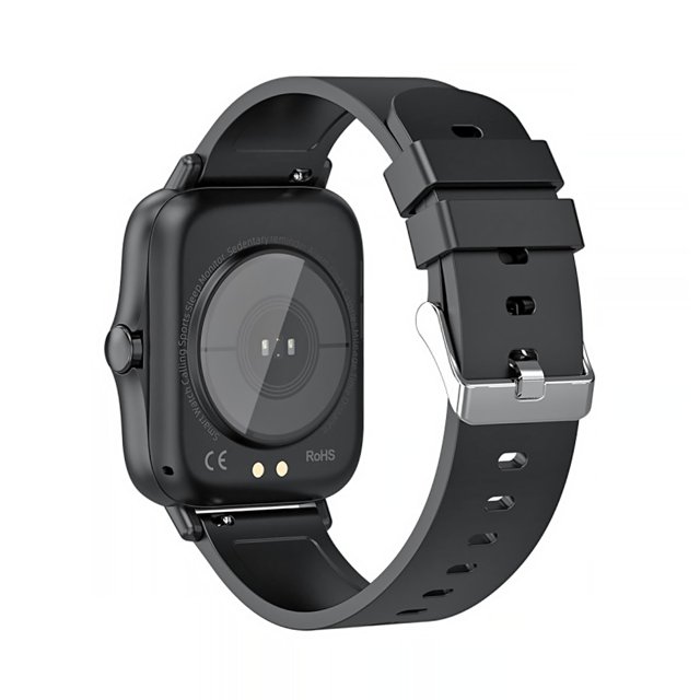 Achterzijde van de Maxcom FW55 smartwatch met hartslagsensor en magnetische oplaadcontactpunten. Achterzijde van de Maxcom FW55 smartwatch met hartslagsensor en magnetische oplaadcontactpunten.