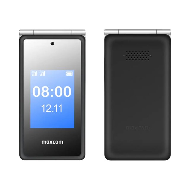 Maxcom MM835 zwarte senioren klaptelefoon voor- en achterzijde met groot duidelijk scherm Maxcom MM835 zwarte senioren klaptelefoon voor- en achterzijde met groot duidelijk scherm