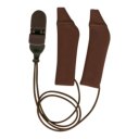 Chocoladebruine Ear Gear FM hoes met bevestigingskoord – stijlvolle bescherming tegen vocht en vuil